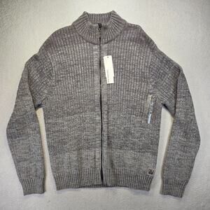 Calvin Klein Sweater Mens XL Gray Full Zip Ribbed Knit Heavyweight Mock Neck NWT